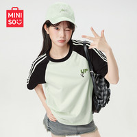 MINISO/名创优品腊肠狗短袖t恤女2025夏季女装蓝色上衣D 【100%纯棉】青柠绿(步步高升胸标) XL