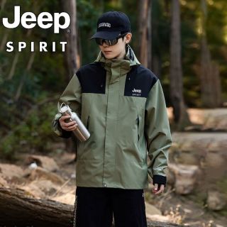 JEEP SPIRIT 冲锋衣男2024春秋季三合一夹克户外登山服男女防风防水连帽外套 黑色 男女同款