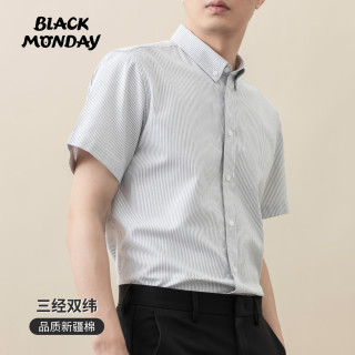 BLACKMONDAY 男士竖条纹短袖衬衫 商务休闲衬衣