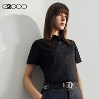 G20002025女士亲肤时尚修身通勤百搭衬衫平纹免烫易打理质感衬衣女 平纹-黑色-短袖 42