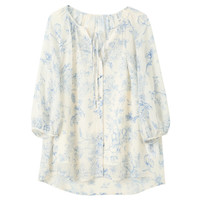 三彩2025夏季雪纺印花小衫系带七分袖宽松衬衫吊带两件套M