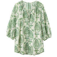 三彩2025夏季雪纺印花小衫系带七分袖宽松衬衫吊带两件套M 丛林绿花卉 XL 170/92A