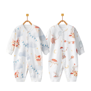 班杰威尔婴儿衣服春夏季宝宝连体衣无骨哈衣爬服 (白云兔+复古兔)  73cm