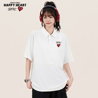 查尔斯桃心 简约爱心字母凉感珠地短袖POLO衫男女夏季休闲翻领T恤 S 米白