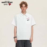 查尔斯桃心 口袋爱心字母刺绣短袖POLO衫男夏季纯棉休闲透气T恤 2XL 本白