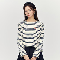 茵曼（INMAN）纯棉撞色条纹长袖T恤女2025春秋款时尚宽松慵懒舒适上衣