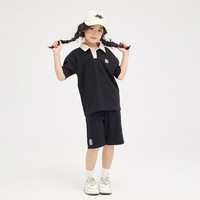 大嘴猴(paul frank)童装男女童套装春夏季透气速干短袖短裤两件套中大童舒适运动服 272F黑色 120