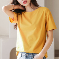 唐狮t恤女ins纯棉净色短款上衣夏季女装短袖白色 水蓝43 L