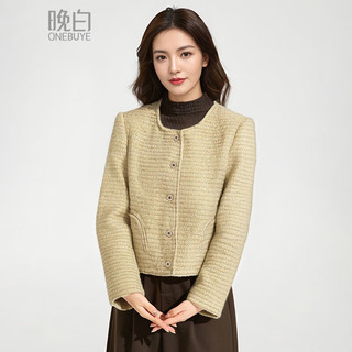晚白2025春款时尚简约小个子穿搭外套纯色绵羊毛短款小香风外套女 浅黄色 L