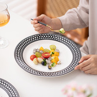 苏氏陶瓷(SUSHI CERAMICS)创意西式黑色圆盘饭菜盘西餐盘2个装