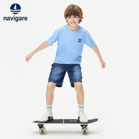 NAVIGARE意大利小帆船儿童短袖t恤夏季凉感索罗娜面料男童圆领短袖 【冰凉舒爽】天蓝 120