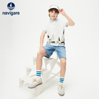 NAVIGARE意大利小帆船男童短袖T恤POLO衫夏季新款儿童短袖T恤上衣时尚半袖 【夏日帆船】