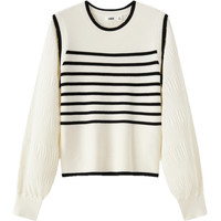 森马 针织衫女短款假两件条纹气质2024春套头衫通勤