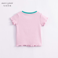 马克珍妮 marc & janie女童弹力针织撞色边短袖T恤儿童上衣宝宝夏装童装230876 杏花粉【230876】 130 身高120-130cm