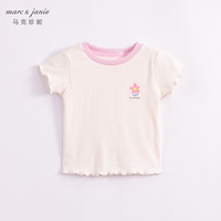 马克珍妮 marc & janie女童弹力针织撞色边短袖T恤儿童上衣宝宝夏装童装230876 米粉【230876】 100 身高90-100cm