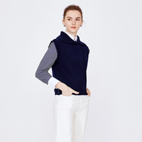 Navigare意大利小帆船冬季蓝色休闲毛衣女翻领针织衫