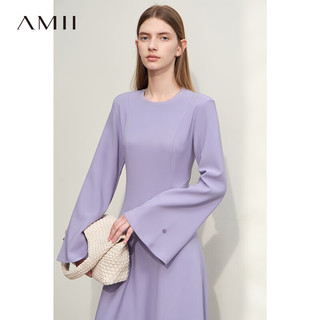 AMII极简纯色通勤长款修身圆领A摆连衣裙长裙女 