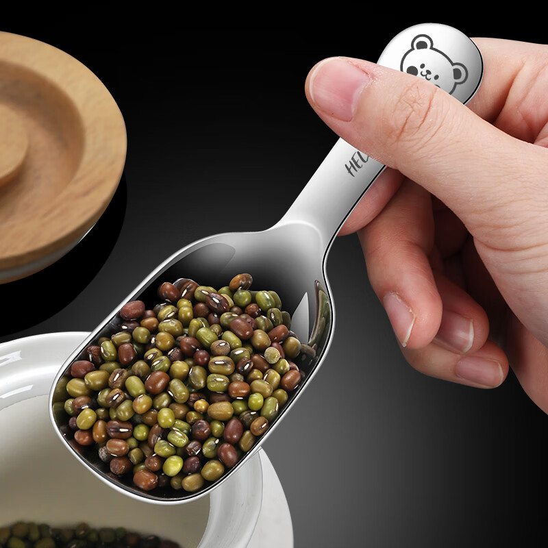 沃德百惠（WORTHBUY）不锈钢加厚茶匙茶叶勺子分茶勺取茶叶铲子短柄雪糕勺甜品家用小勺 本色小熊【2只装】