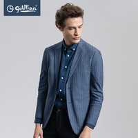 金利来男士竖条显瘦时尚百搭简约商务绅士休闲西装外套男 蓝灰 46B