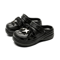 奇安达 Q-AND 洞洞鞋女款2025新款夏季黑色凉鞋百搭增高软底外穿厚底拖鞋