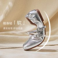 百思图春夏季时尚复古法式玛丽珍鞋方跟圆头女单鞋W5101CQ4 棕色 37