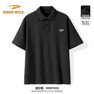 Deerway德尔惠运动POLO衫男女款夏季户外透气跑步t恤宽松大码百搭男女短袖 黑#DR白标 M (90-120斤)