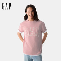 Gap男女装2025春季纯棉印花logo短袖T恤宽松休闲上衣 粉色 725617 XL (180/100A) 亚洲尺码