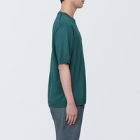 無印良品 MUJI（無印良品 ） 男式 防紫外线麻混圆领短袖毛衣男款针织衫 防晒AA0QGA4S 深绿色 M 170/92A