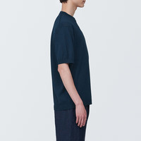 无印良品（無印良品 MUJI） 男式 防紫外线麻混圆领短袖毛衣男款针织衫 防晒AA0QGA4S 藏青色 XL 180/104A