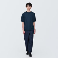 無印良品 MUJI（無印良品 ） 男式 防紫外线麻混圆领短袖毛衣男款针织衫 防晒AA0QGA4S 藏青色 S 165/84A