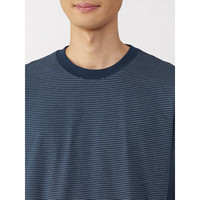 無印良品 MUJI（無印良品 ）男式 天竺织 圆领长袖T恤男士打底衫 藏青色条纹 M 