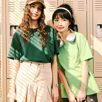 La Chapelle Sport拉夏贝尔纯棉短袖t恤女装夏季宽松休闲百搭显瘦潮牌时尚圆领上衣 果绿色(空白) S /155（85-100斤）