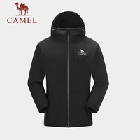 骆驼(CAMEL)【破风者】骆驼单层冲锋衣男女春防水防风压胶旅游登山服外套 G112,幻影黑,男女同款 3XL
