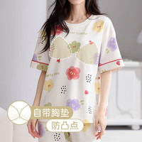 芬腾睡衣女款夏季薄款纯棉短袖套头大码宽松夏天可外穿家居服套装 FX26921968【短袖七分裤丨女】 M 建议:女92-110斤