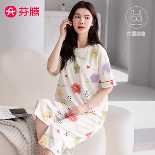 芬腾睡衣女款夏季薄款纯棉短袖套头大码宽松夏天可外穿家居服套装 FX26921968【短袖七分裤丨女】 M :女92-110斤