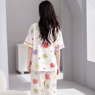芬腾睡衣女款夏季薄款纯棉短袖套头大码宽松夏天可外穿家居服套装 FX26921968【短袖七分裤丨女】 M :女92-110斤