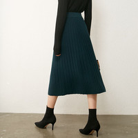 AMII2024冬温暖通勤百搭显瘦百褶针织半身裙女宽松中长裙子 复古绿 165/72A/L