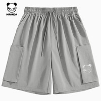 HI PANDA你好熊猫工装裤男夏季宽松大码舒适亲肤2025凉感亲肤短裤男 浅灰#P黑Logo-0.7厚板亮面斜纹 M