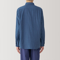 無印良品 MUJI（無印良品 ）男式 木棉混双层纱织长袖衬衫男士衬衣外套25年春季AC21BC5S 蓝色 M (170/92A)