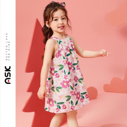 ASK junior 女童连衣裙2025夏小童大花满印儿童吊带公主裙 花色 90