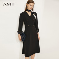 AMII【商场同款】Amii英伦风连衣裙女新品显瘦翻领双排扣高腰裙
