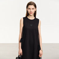 AMII极简优雅仙双层网纱荷叶边爱心珠片绣无袖连衣裙女 黑色 155/80A/S