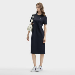 FILA 女装连衣裙女士时尚休闲防晒基础通勤针织短袖裙子