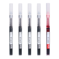 晨光（M&G）直液式中性笔黑色走珠笔速干用水笔0.5考试ARPM2002【透明杆】混色5支/4黑1红