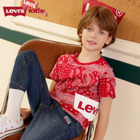 Levi's李维斯童装男童纯棉短袖T恤夏季儿童腰果花纹满印短T上衣 辣椒红 110 /52 【身高98-104cm】 110/52