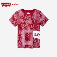 Levi's李维斯童装男童纯棉短袖T恤夏季儿童腰果花纹满印短T上衣 辣椒红 140 /68 【身高128-140cm】
