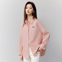 茵曼（INMAN）【不易皱】减龄熊猫刺绣防晒衬衫女2025春季舒适宽松通勤衬衣 藕粉色 XL