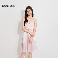 三福女春季顺滑色丁吊带睡裙 纯欲风V领家居服女496092