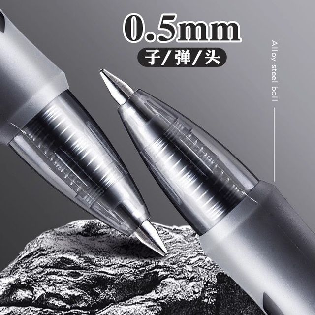 得力 DRELIE 按动中性笔0.5 mm子弹头红笔批改学生考试黑色按压式水笔套1支