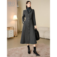 晚白【直降】时尚简约气质裙子休闲通勤毛呢西装连衣裙 灰色 2XL
